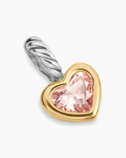 Mini Heart Amulet Sterling Silver with 14K Yellow Gold and Morganite, 7.2mm