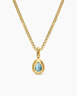 Mini Pear Cut Amulet 18K Yellow Gold with Sky Blue Topaz, 11mm