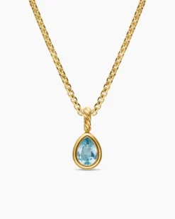 Mini Pear Cut Amulet 18K Yellow Gold with Sky Blue Topaz, 11mm