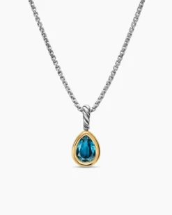 Mini Pear Cut Amulet Sterling Silver with 14K Yellow Gold and Hampton Blue Topaz, 11mm