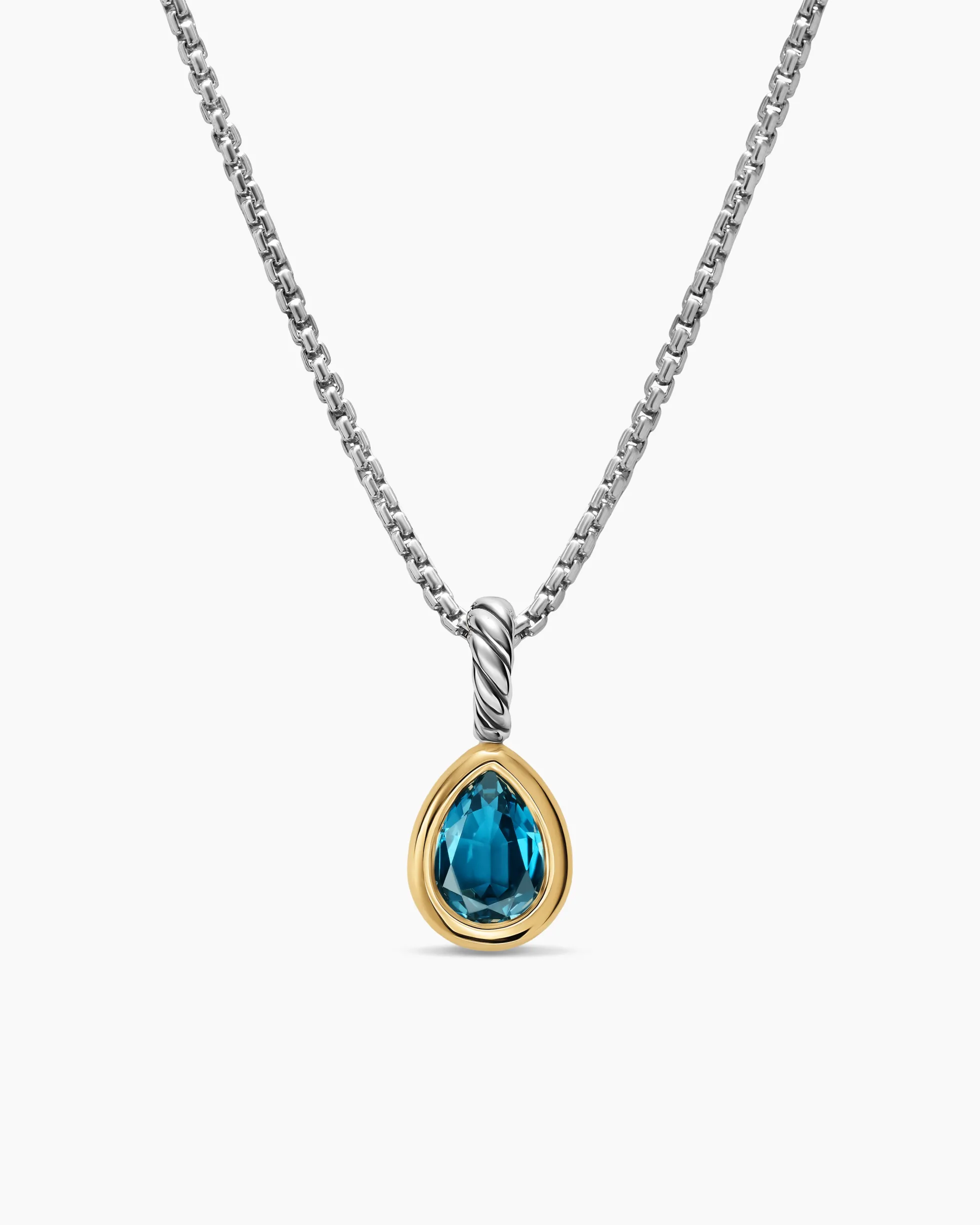 Mini Pear Cut Amulet Sterling Silver with 14K Yellow Gold and Hampton Blue Topaz, 11mm