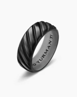 Modern Cable Band Ring Black Titanium, 9mm