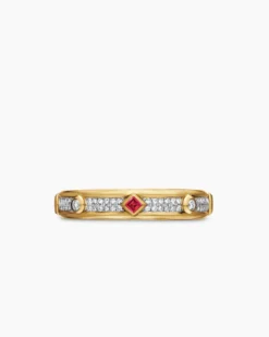 Modern Renaissance® Band Ring 18K Yellow Gold with Diamonds and Rubies, 4mm