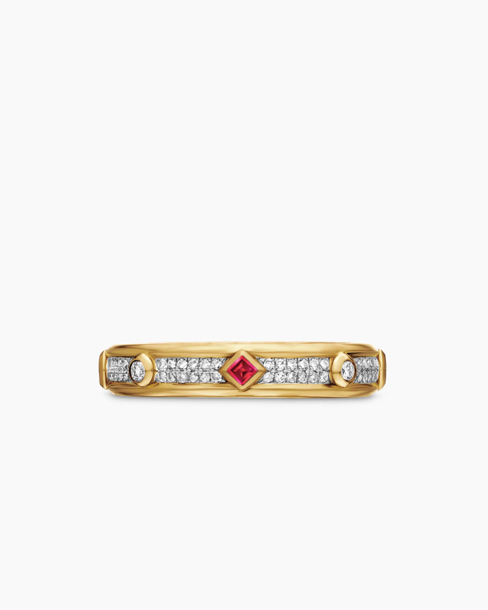 Modern Renaissance® Band Ring 18K Yellow Gold with Diamonds and Rubies, 4mm