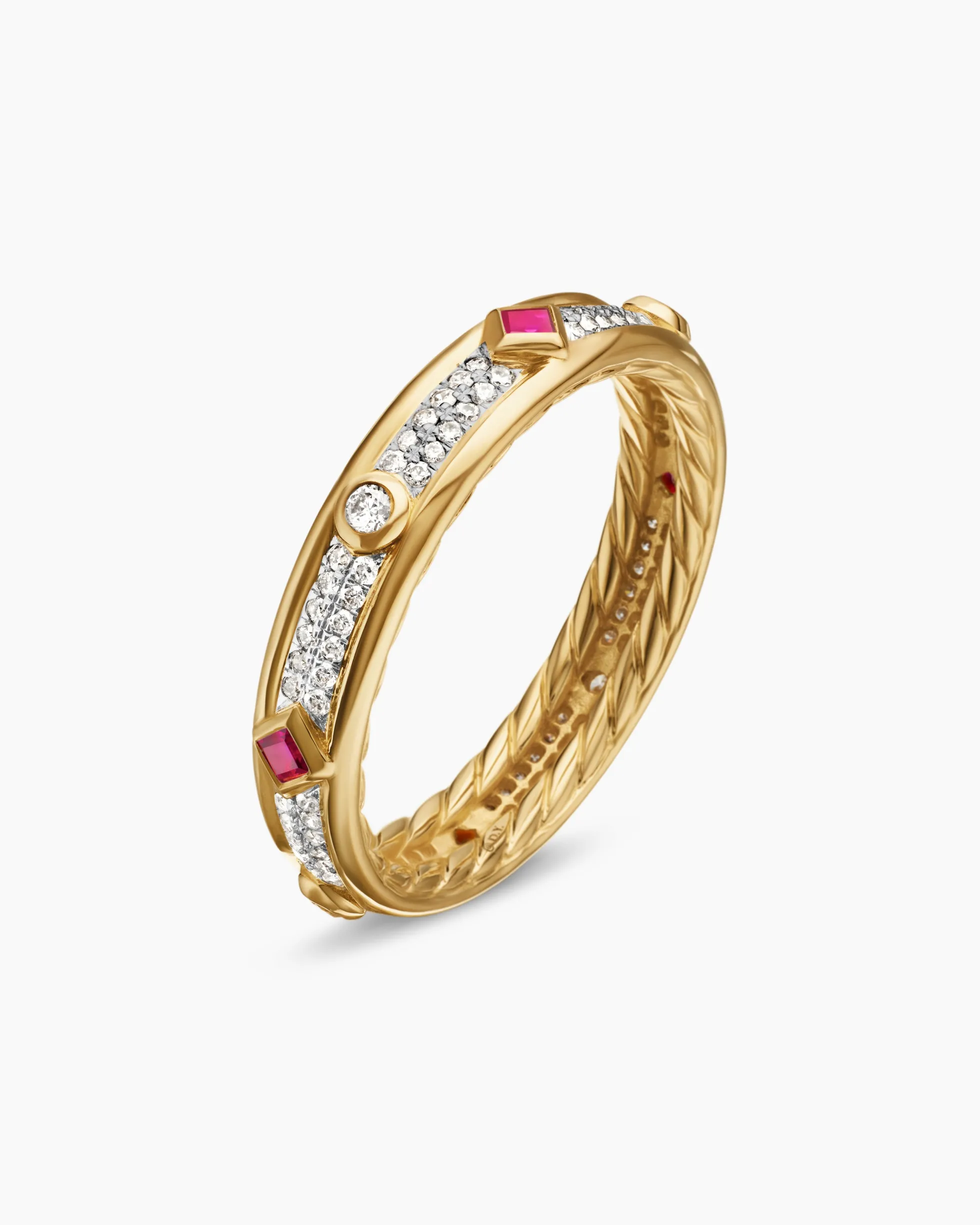 Modern Renaissance® Band Ring 18K Yellow Gold with Diamonds and Rubies, 4mm