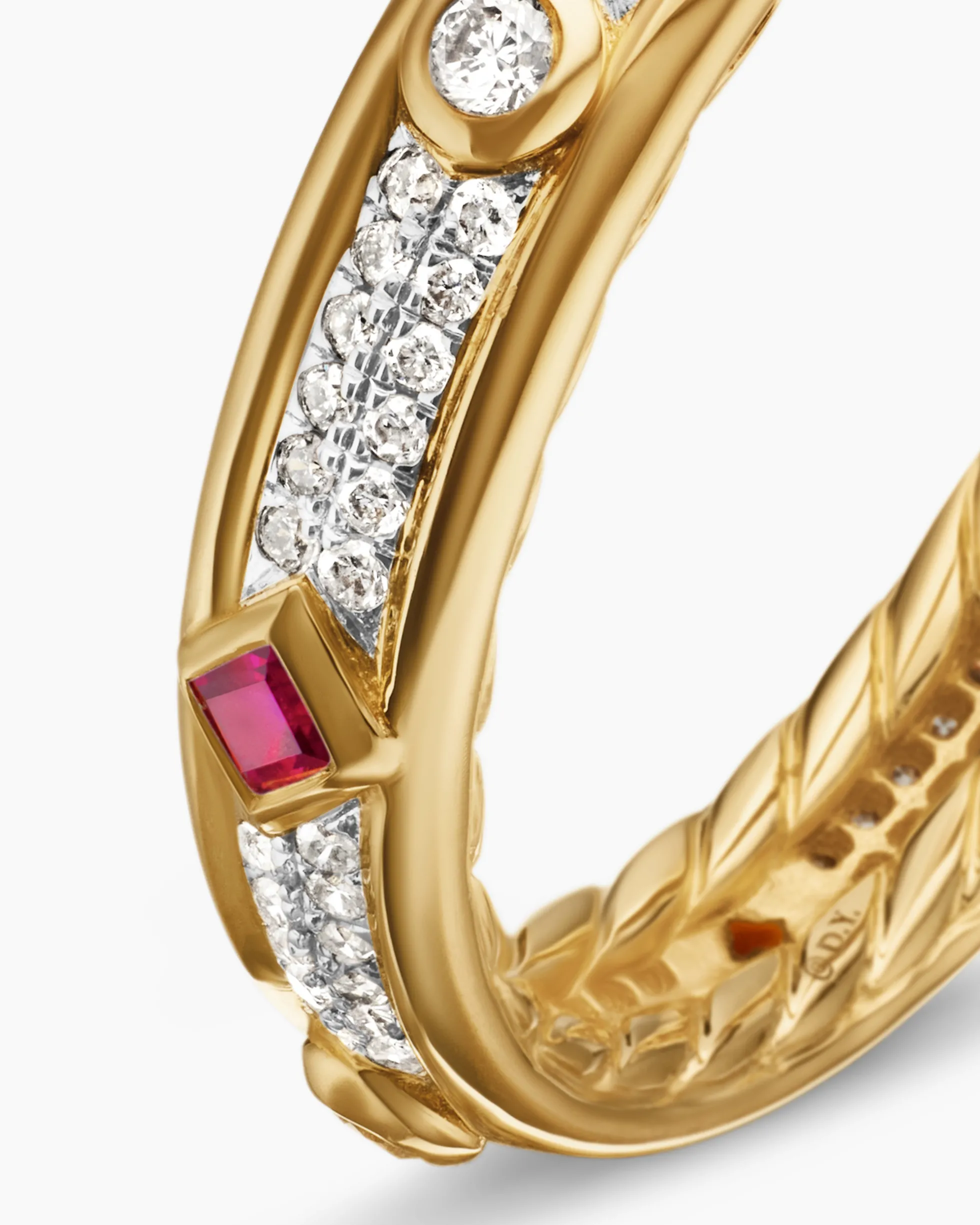 Modern Renaissance® Band Ring 18K Yellow Gold with Diamonds and Rubies, 4mm