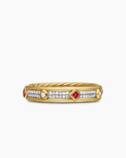 Modern Renaissance® Band Ring 18K Yellow Gold with Diamonds and Rubies, 4mm