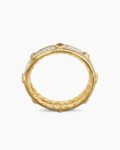 Modern Renaissance® Band Ring 18K Yellow Gold with Diamonds and Rubies, 4mm
