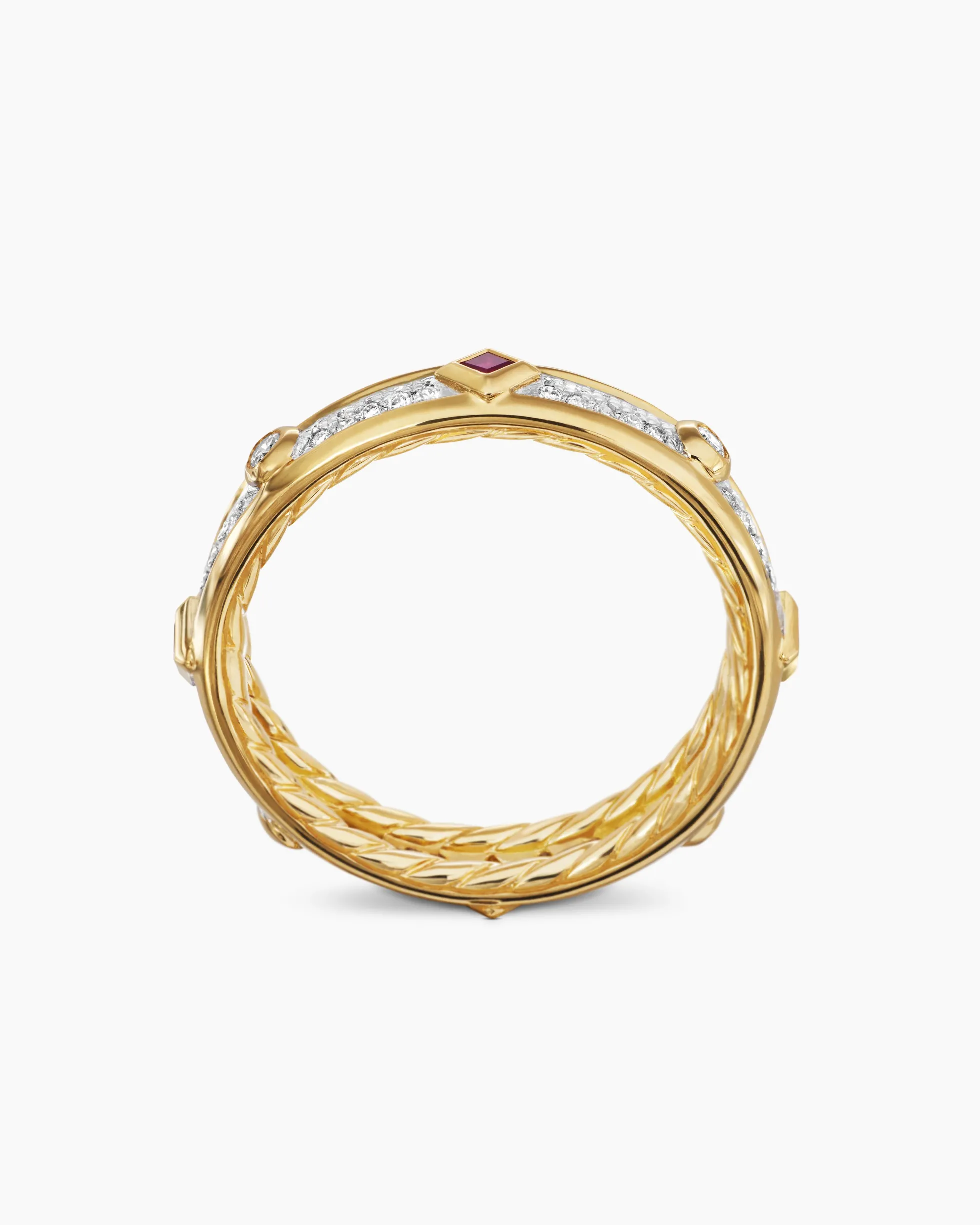 Modern Renaissance® Band Ring 18K Yellow Gold with Diamonds and Rubies, 4mm