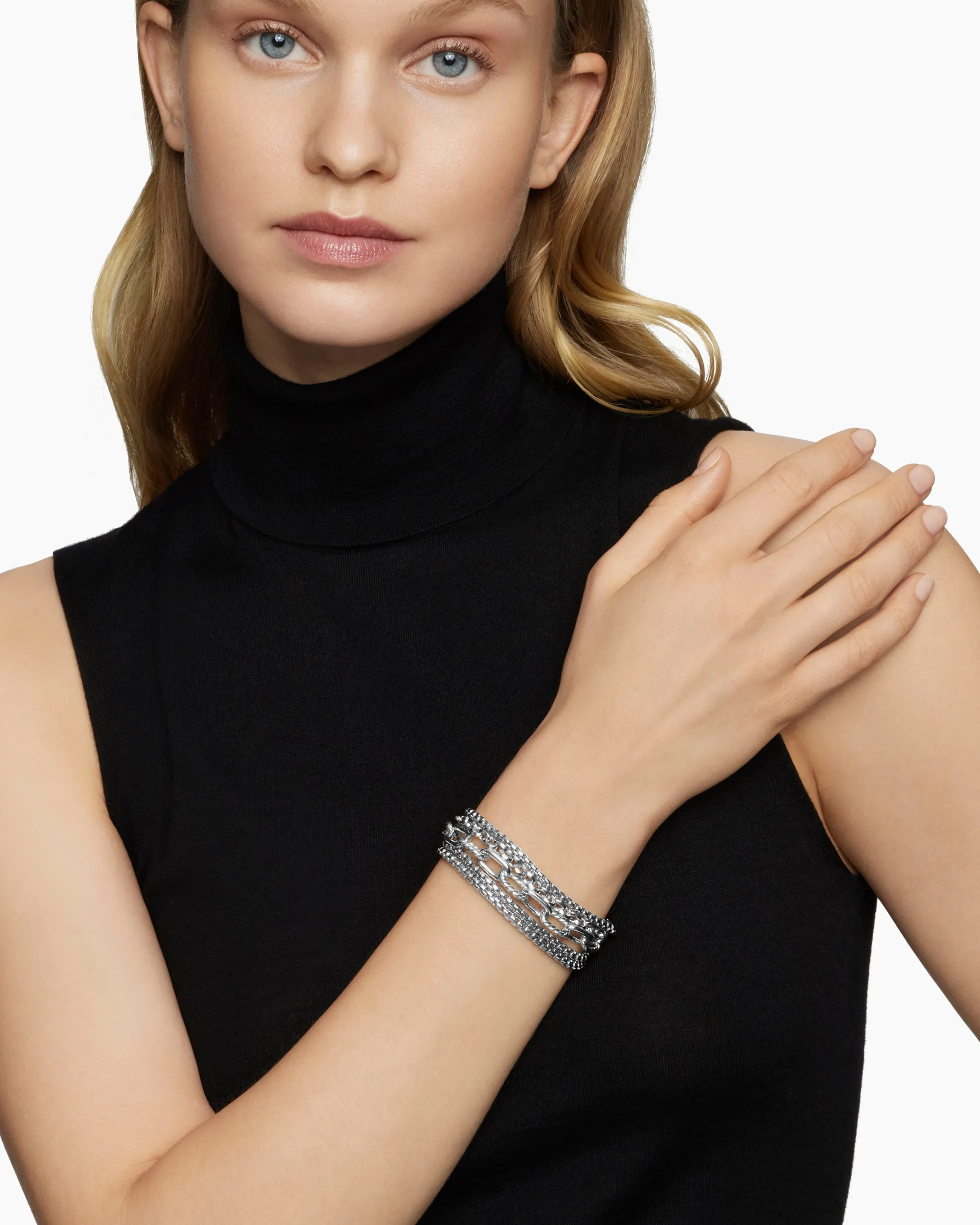 Multi Row Chain Bracelet Sterling Silver, 29mm