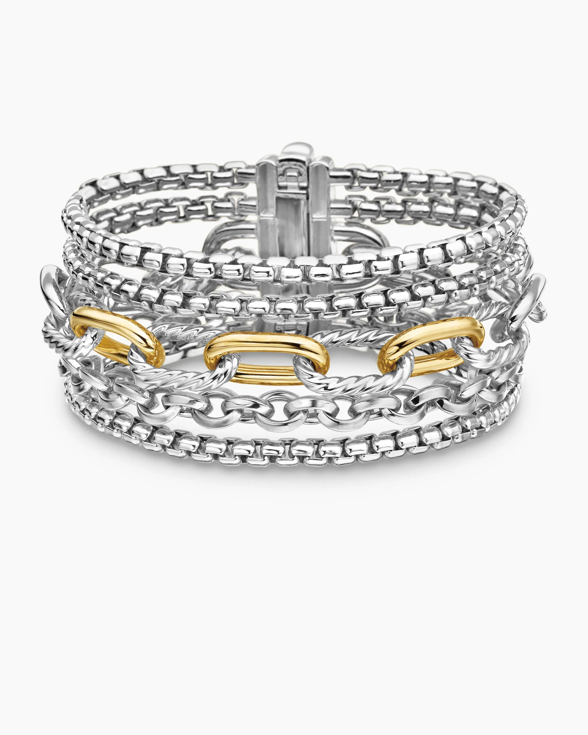 Multi Row Chain Bracelet Sterling Silver with 18K Yellow Gold, 29mm