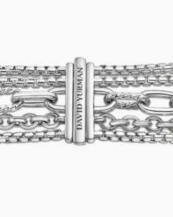 Multi Row Chain Bracelet Sterling Silver with 18K Yellow Gold, 29mm
