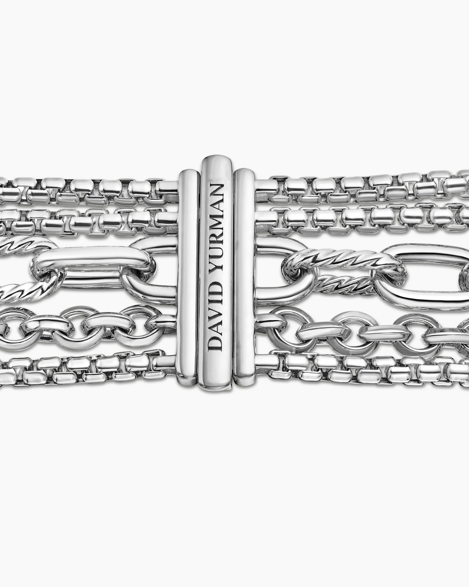 Multi Row Chain Bracelet Sterling Silver with 18K Yellow Gold, 29mm