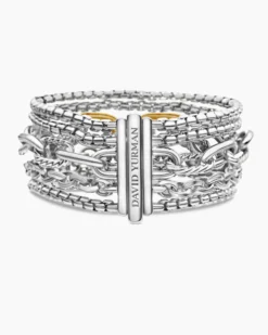 Multi Row Chain Bracelet Sterling Silver with 18K Yellow Gold, 29mm
