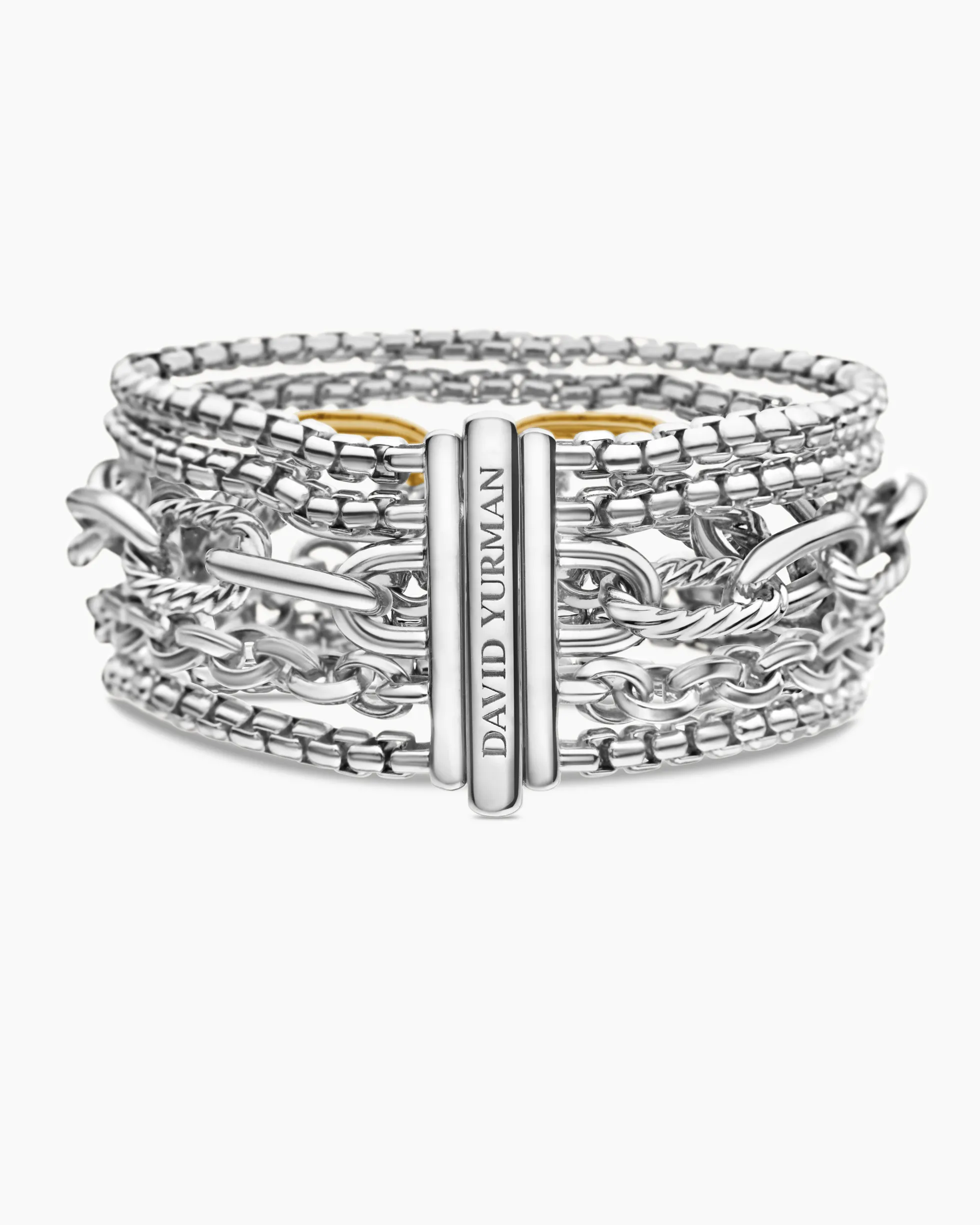 Multi Row Chain Bracelet Sterling Silver with 18K Yellow Gold, 29mm