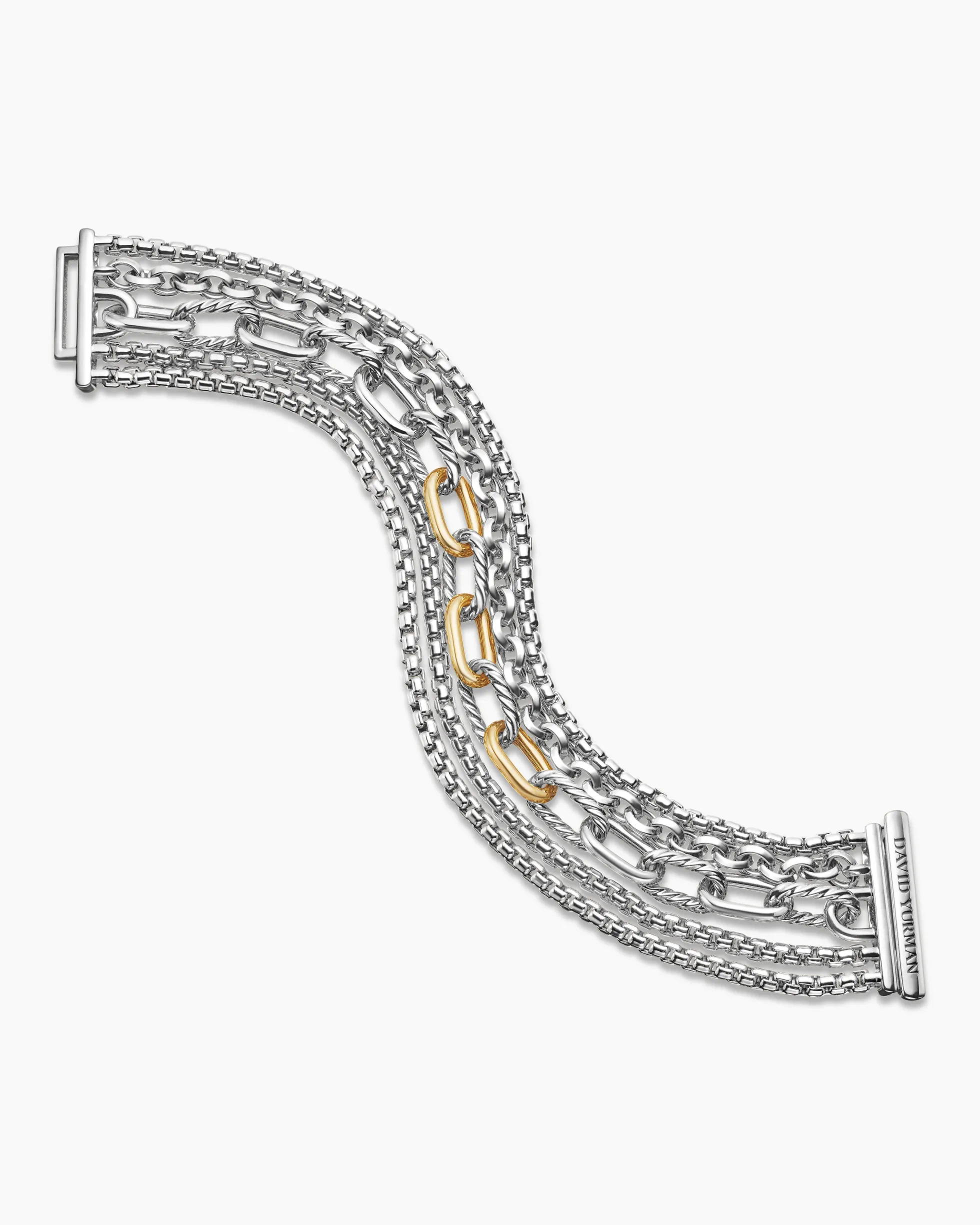 Multi Row Chain Bracelet Sterling Silver with 18K Yellow Gold, 29mm
