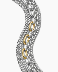 Multi Row Chain Bracelet Sterling Silver with 18K Yellow Gold, 29mm