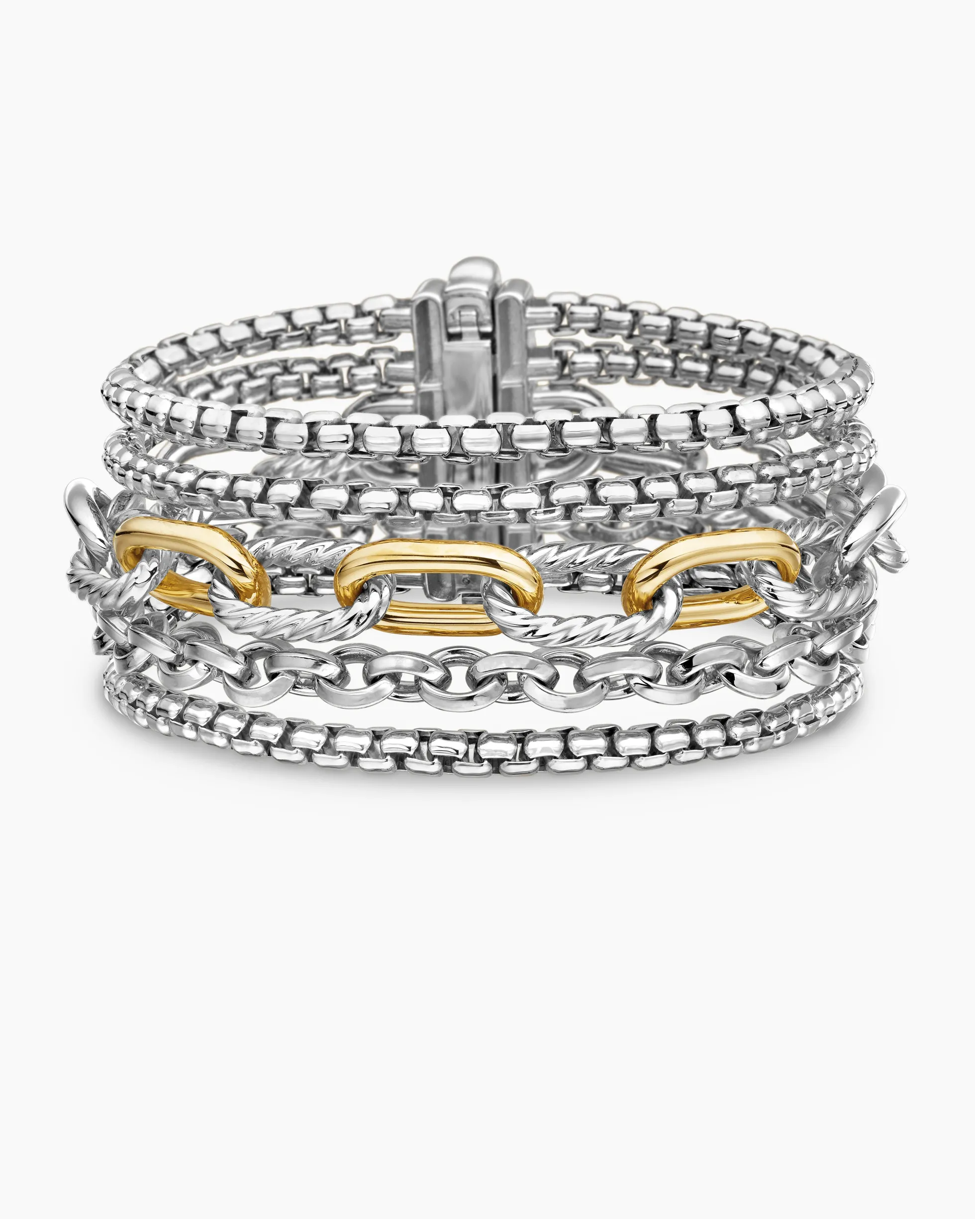 Multi Row Chain Bracelet Sterling Silver with 18K Yellow Gold, 29mm