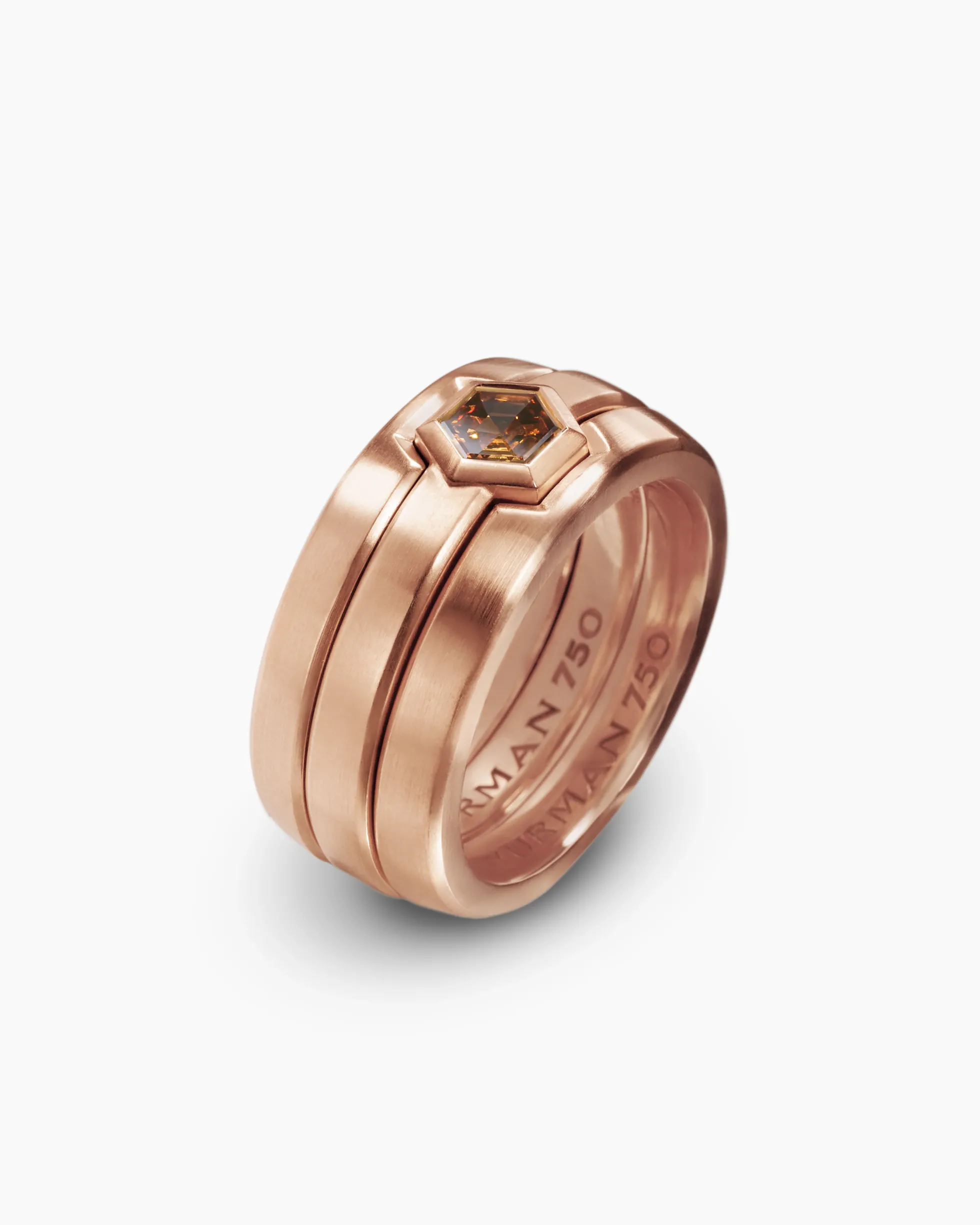 Nesting Band Ring 18K Rose Gold with Center Cognac Diamond, 10mm