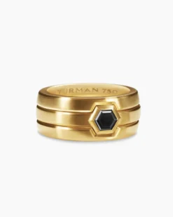 Nesting Band Ring 18K Yellow Gold with Center Black Diamond, 10mm