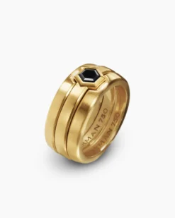 Nesting Band Ring 18K Yellow Gold with Center Black Diamond, 10mm