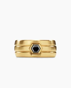 Nesting Band Ring 18K Yellow Gold with Center Black Diamond, 10mm