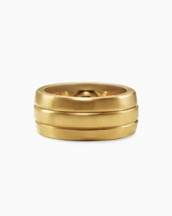 Nesting Band Ring 18K Yellow Gold with Center Black Diamond, 10mm