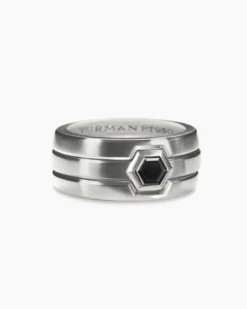 Nesting Band Ring Platinum with Center Black Diamond, 10mm