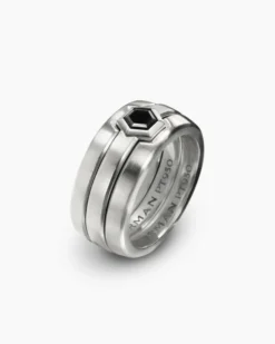 Nesting Band Ring Platinum with Center Black Diamond, 10mm