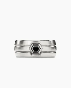 Nesting Band Ring Platinum with Center Black Diamond, 10mm