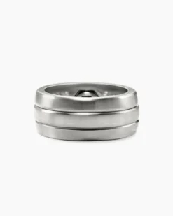 Nesting Band Ring Platinum with Center Black Diamond, 10mm