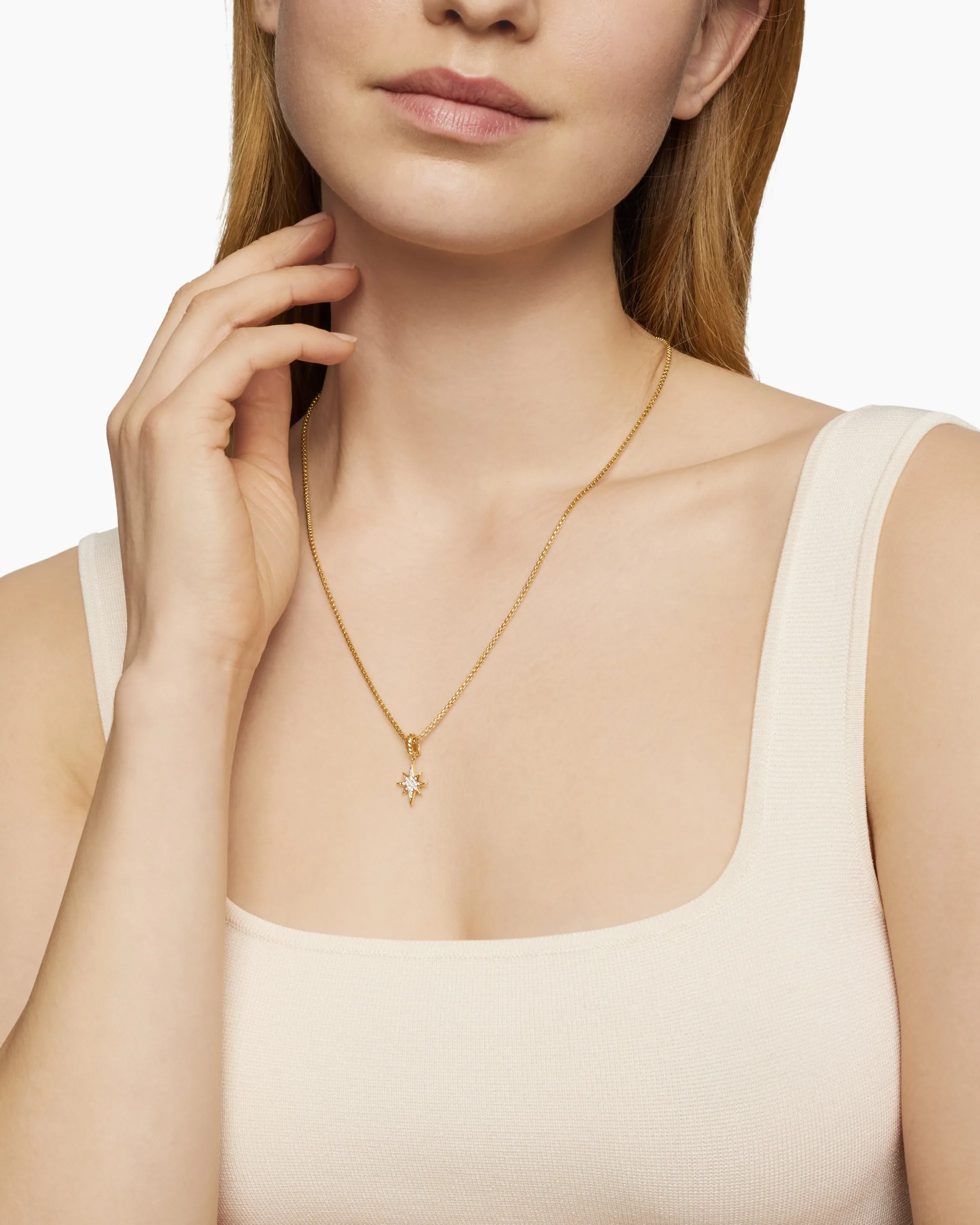 North Star Amulet 18K Yellow Gold with Diamonds, 15mm