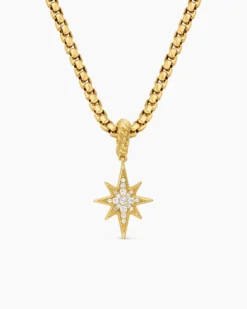North Star Amulet 18K Yellow Gold with Diamonds, 15mm