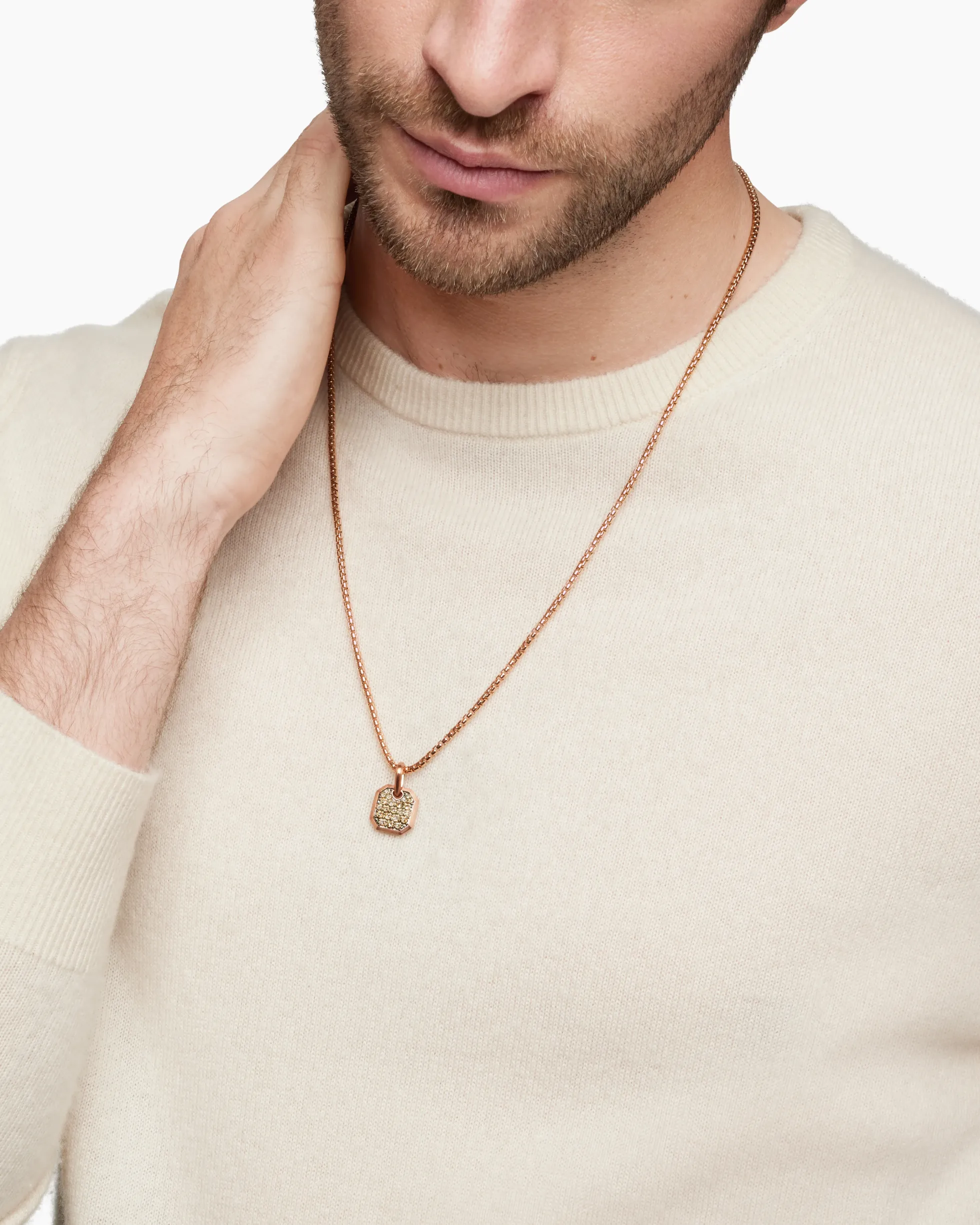 Octagonal Amulet 18K Rose Gold with Cognac Diamonds, 15mm