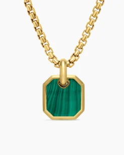 Octagonal Amulet 18K Yellow Gold with Malachite, 15mm