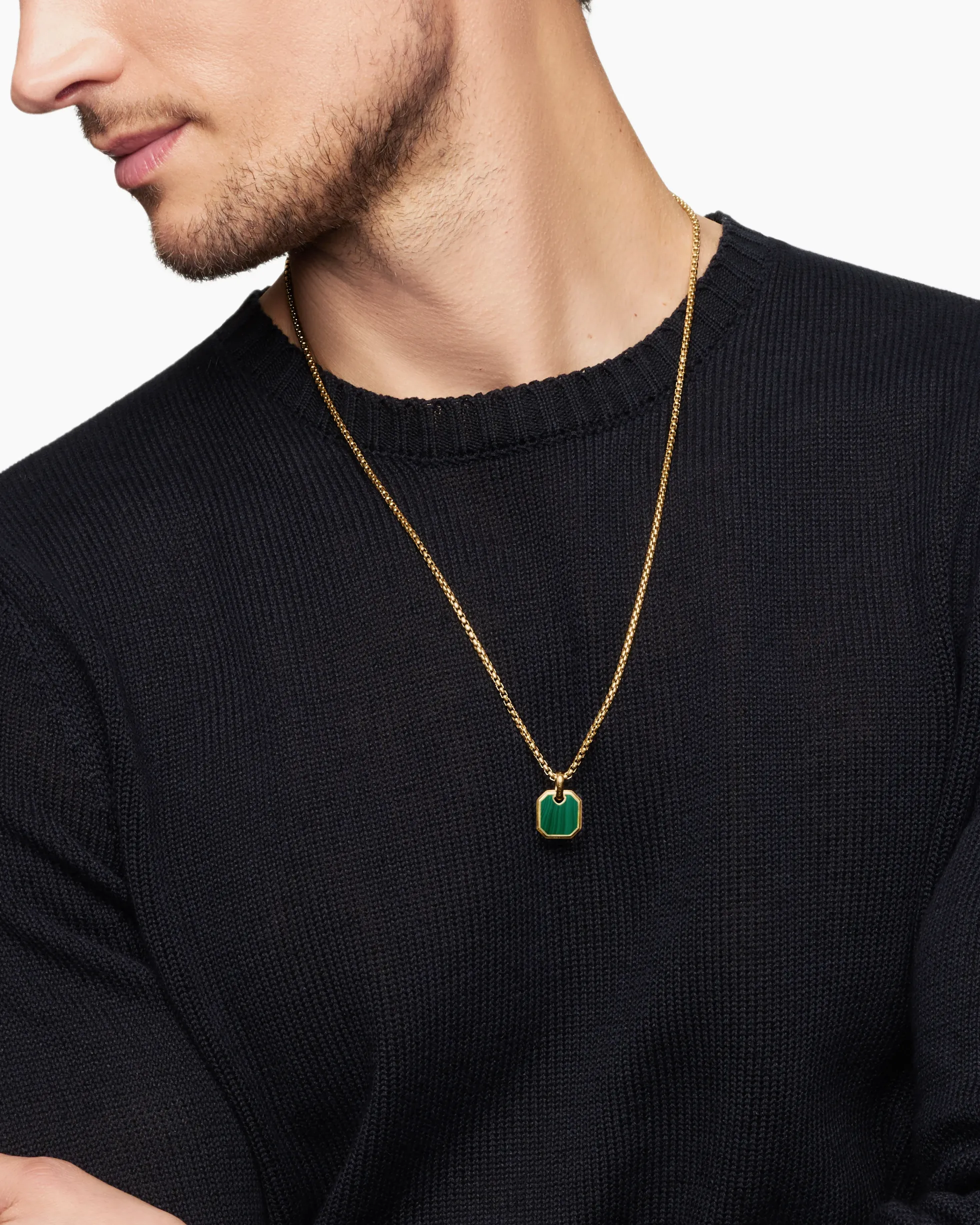 Octagonal Amulet 18K Yellow Gold with Malachite, 15mm