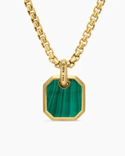 Octagonal Amulet 18K Yellow Gold with Malachite, 15mm