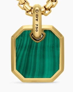 Octagonal Amulet 18K Yellow Gold with Malachite, 15mm