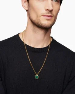Octagonal Amulet 18K Yellow Gold with Malachite, 15mm