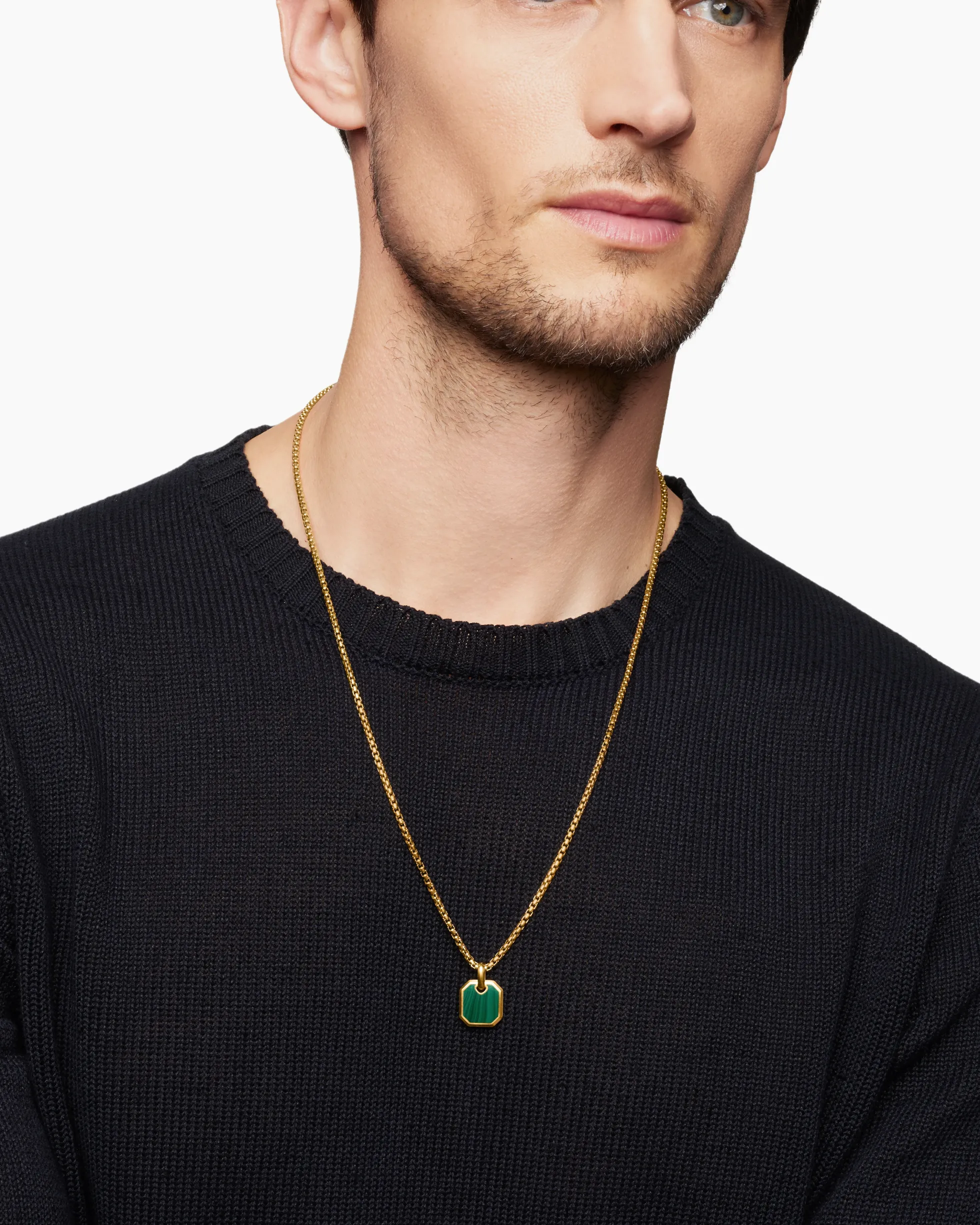 Octagonal Amulet 18K Yellow Gold with Malachite, 15mm