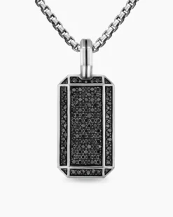 Octagonal Tag Sterling Silver with Black Diamonds, 27mm