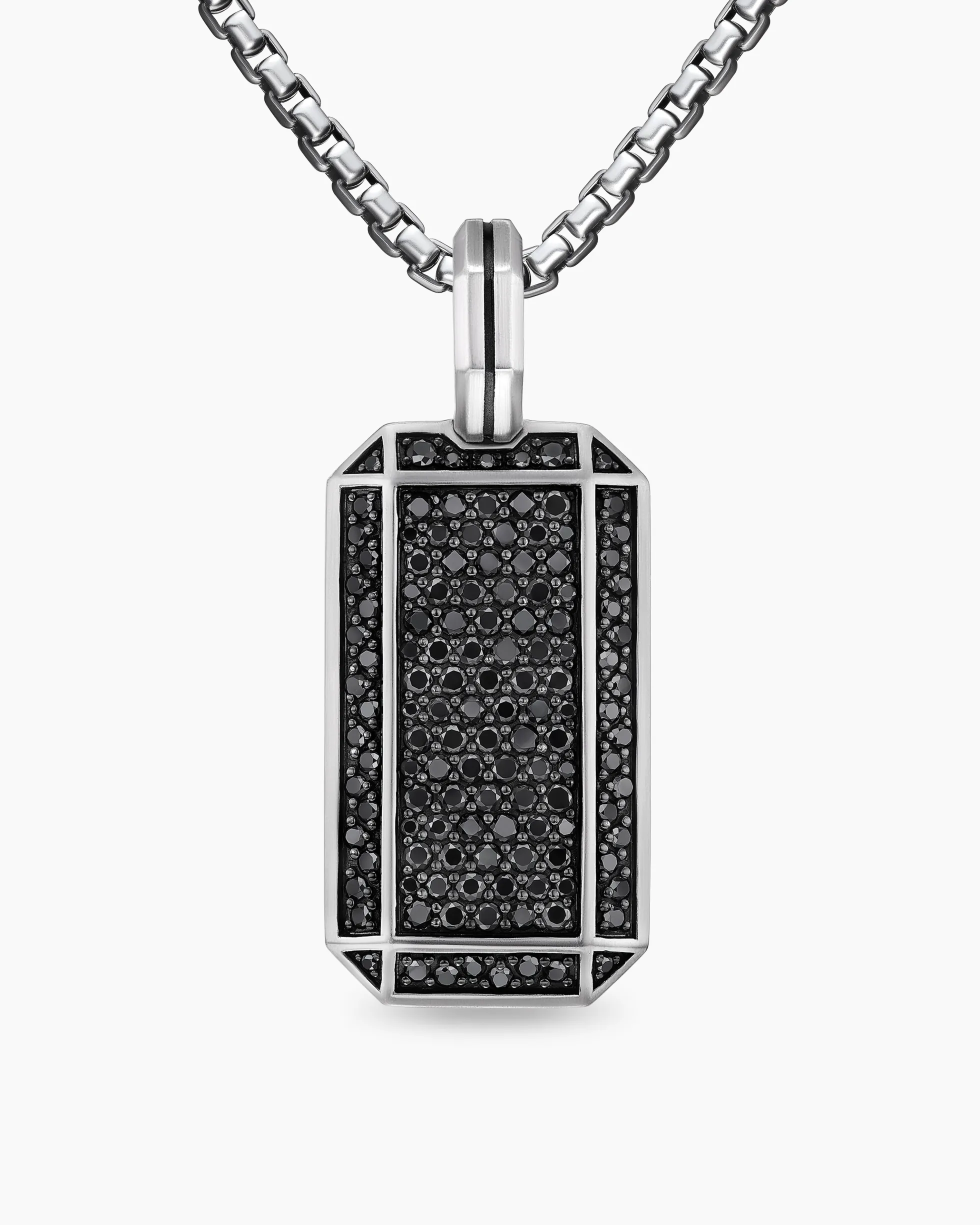 Octagonal Tag Sterling Silver with Black Diamonds, 27mm