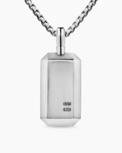 Octagonal Tag Sterling Silver with Black Diamonds, 27mm