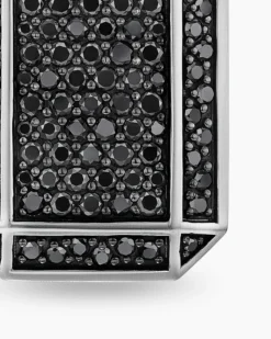 Octagonal Tag Sterling Silver with Black Diamonds, 27mm