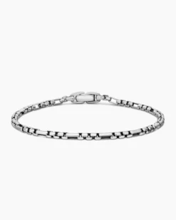 Open Station Box Chain Bracelet Sterling Silver, 3mm