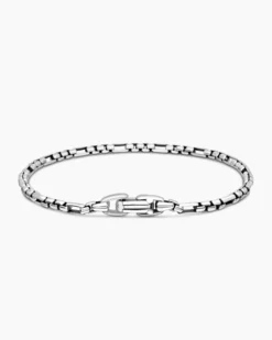 Open Station Box Chain Bracelet Sterling Silver, 3mm