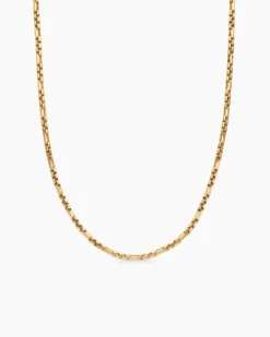 Open Station Box Chain Necklace 18K Yellow Gold, 3mm