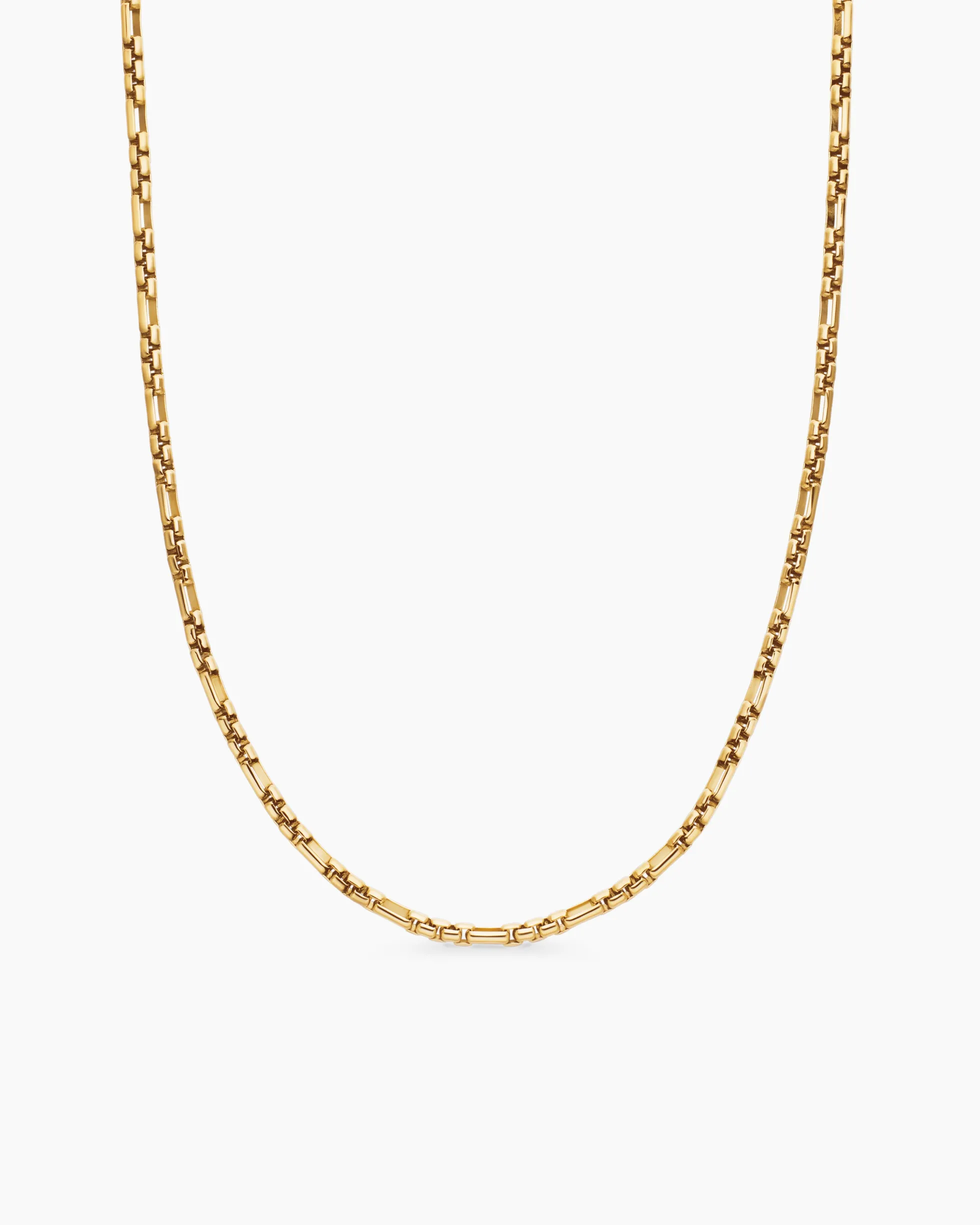 Open Station Box Chain Necklace 18K Yellow Gold, 3mm