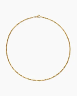 Open Station Box Chain Necklace 18K Yellow Gold, 3mm