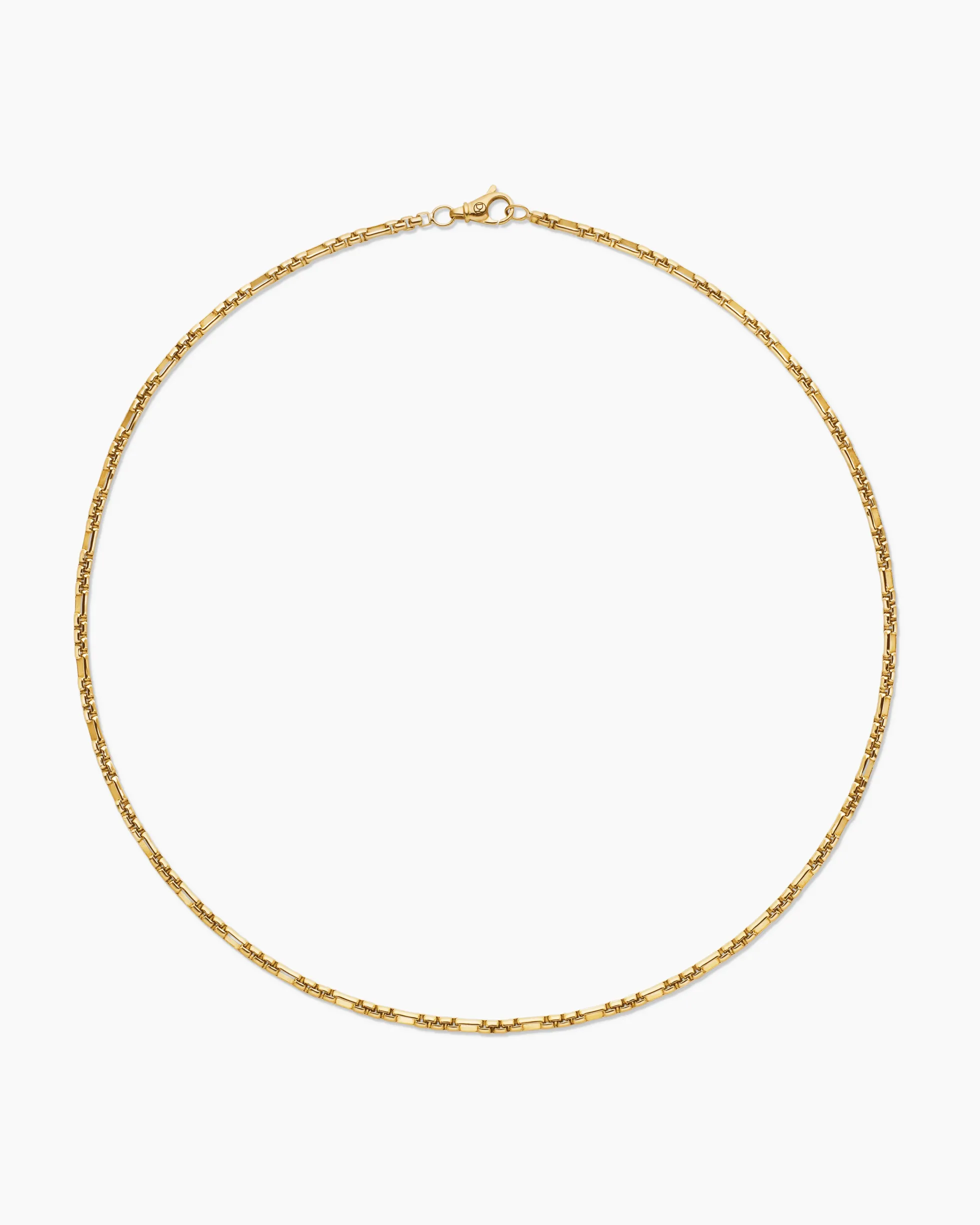 Open Station Box Chain Necklace 18K Yellow Gold, 3mm